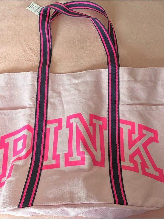 PINK Victoria's Secret Handbags - PINK By Victoria's Secret Light Pink Canvas Tote with Neon Pink Logo
